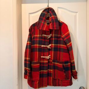 Anthropologie - DAUGHTER OF LIBERATION Red Plaid Toggle Blanket Coat